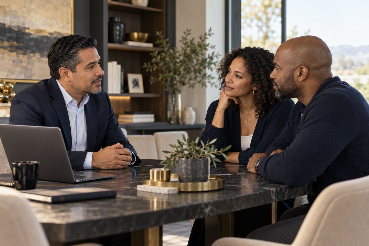 A couple speaking with a life insurance professional
